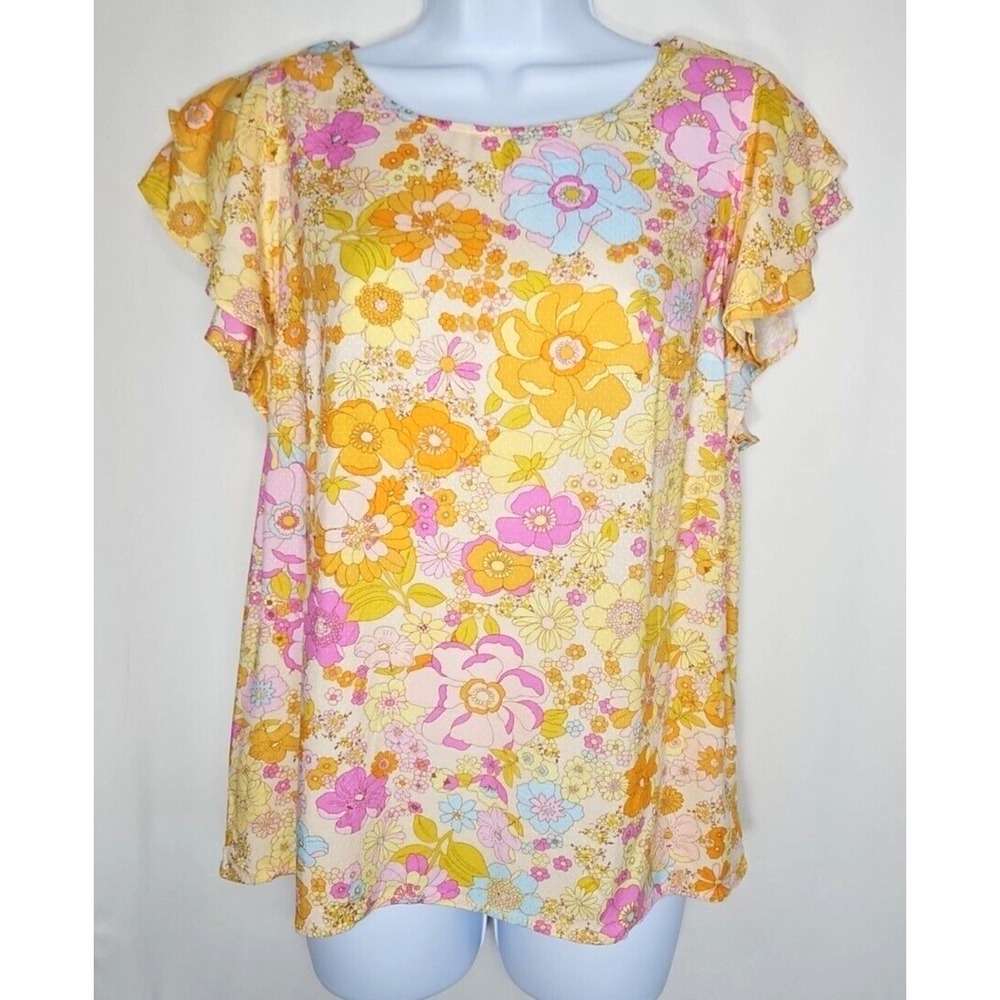 Emerson Rose Women's Multicolor Floral Flutter Sleeve‎ Blouse Size Small NWOT